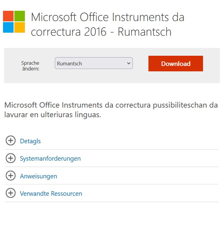 Program da correctura rumantsch grischun per Microsoft Office